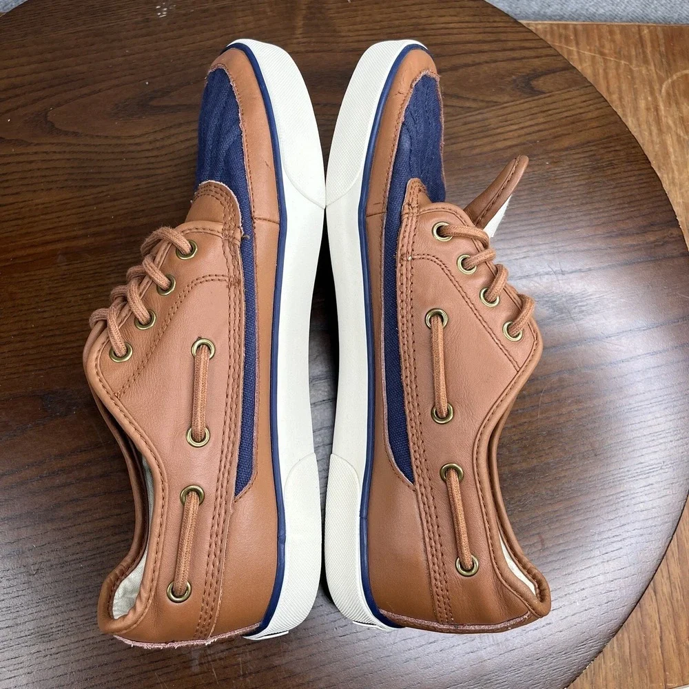 Polo Ralpth Lauren Parkstone Low Shoes Women's 10.5 D Blue Brown Leather Canvas - Picture 7 of 13